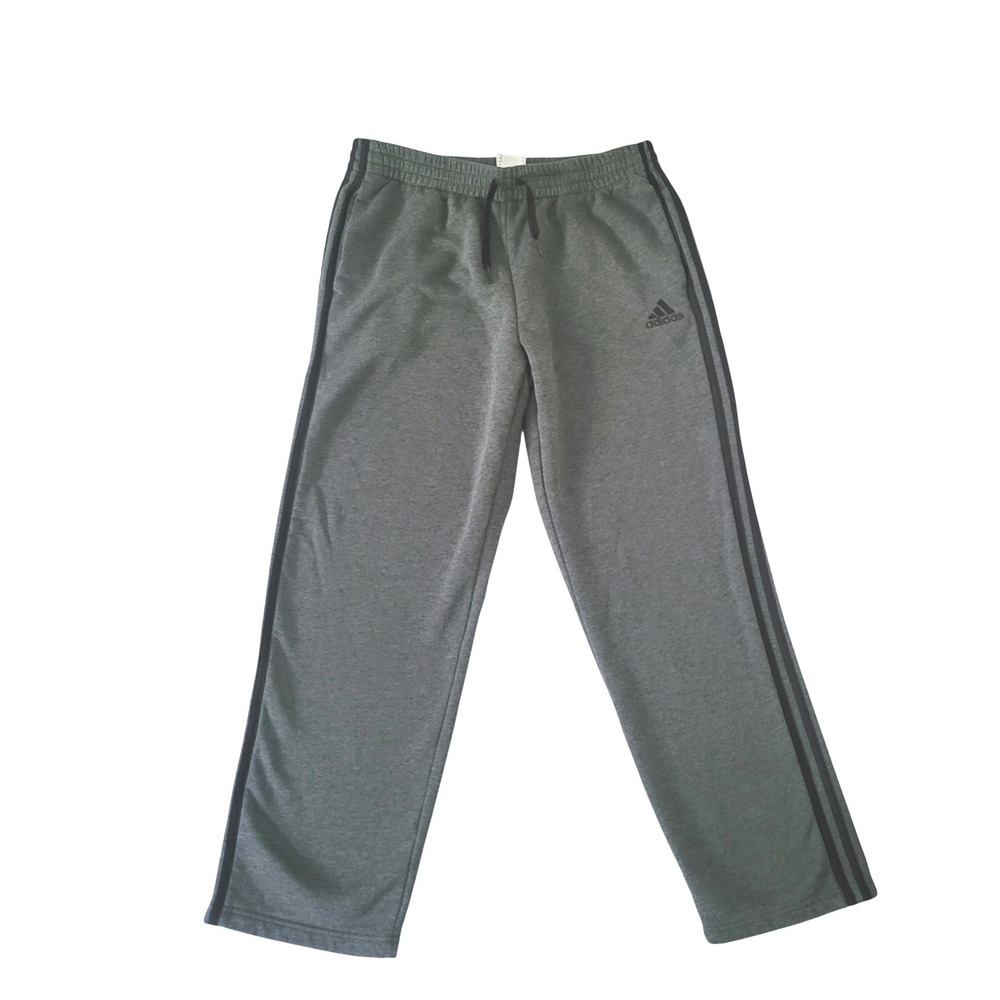 Adidas Mens XL Sweatpants Gray Heather Fleece 3-Stripes Straight Leg H12258